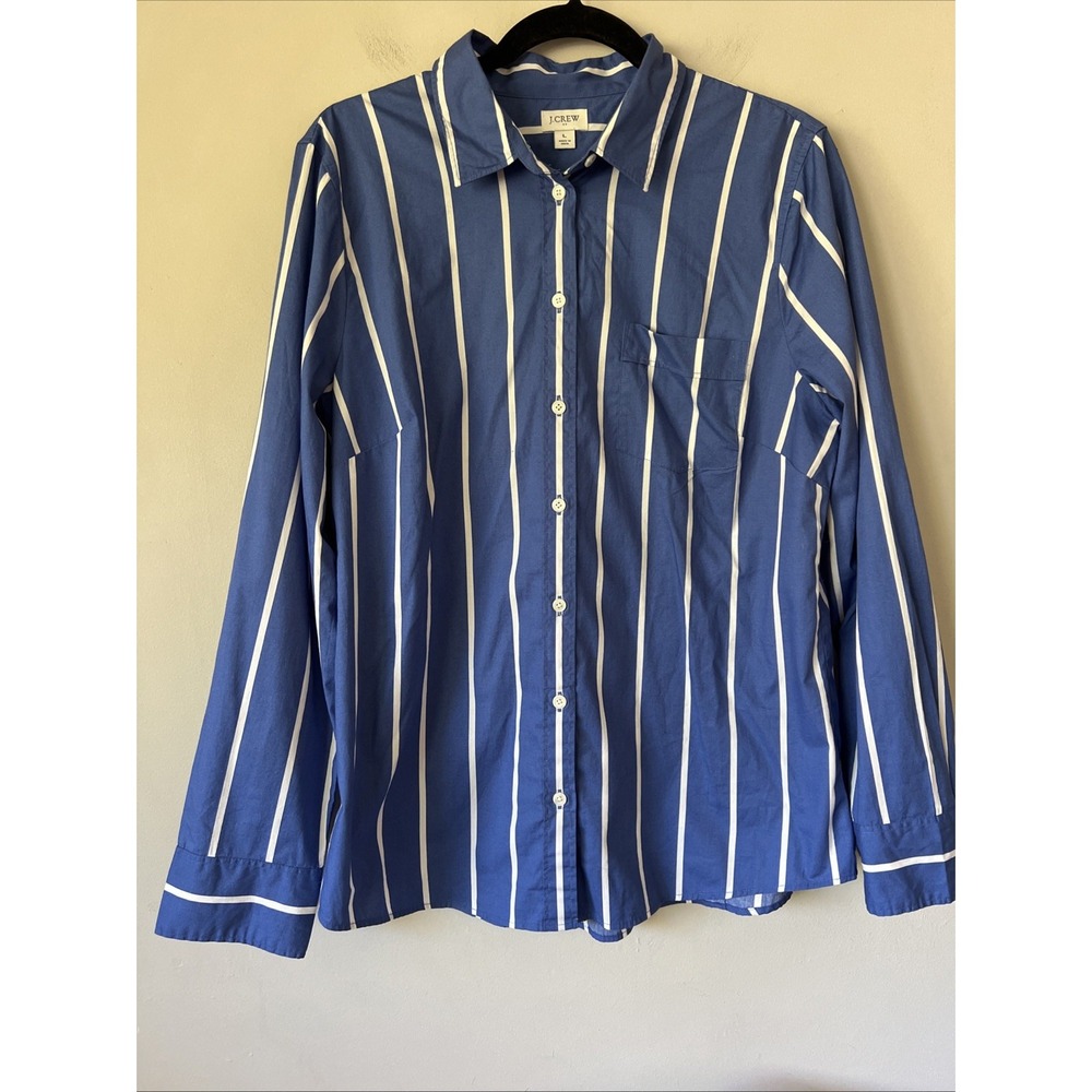 J.Crew Lightweight Cotton-blend Shirt in Signature Fit Womens Size L Blue Stripe